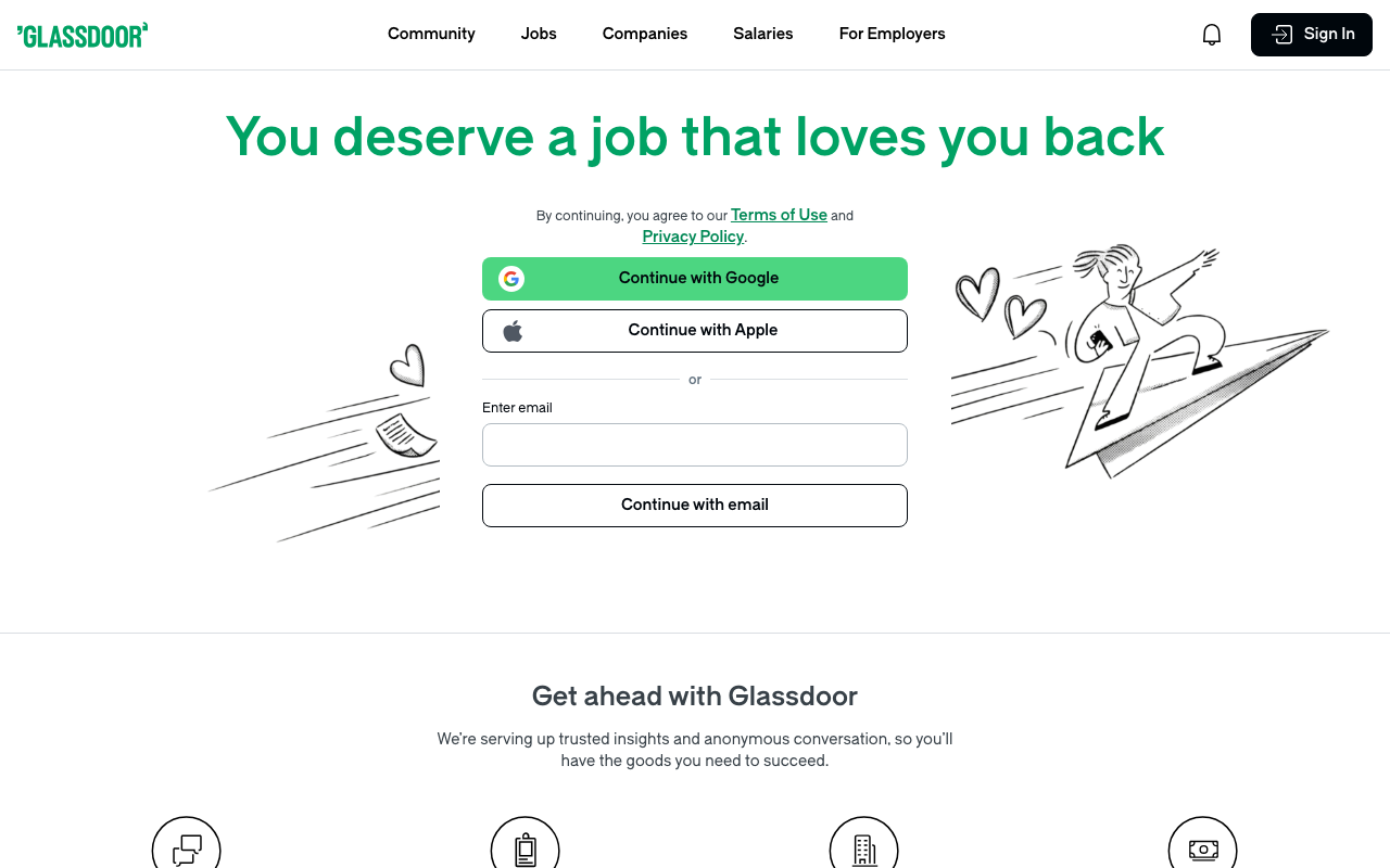 Glassdoor homepage screenshot