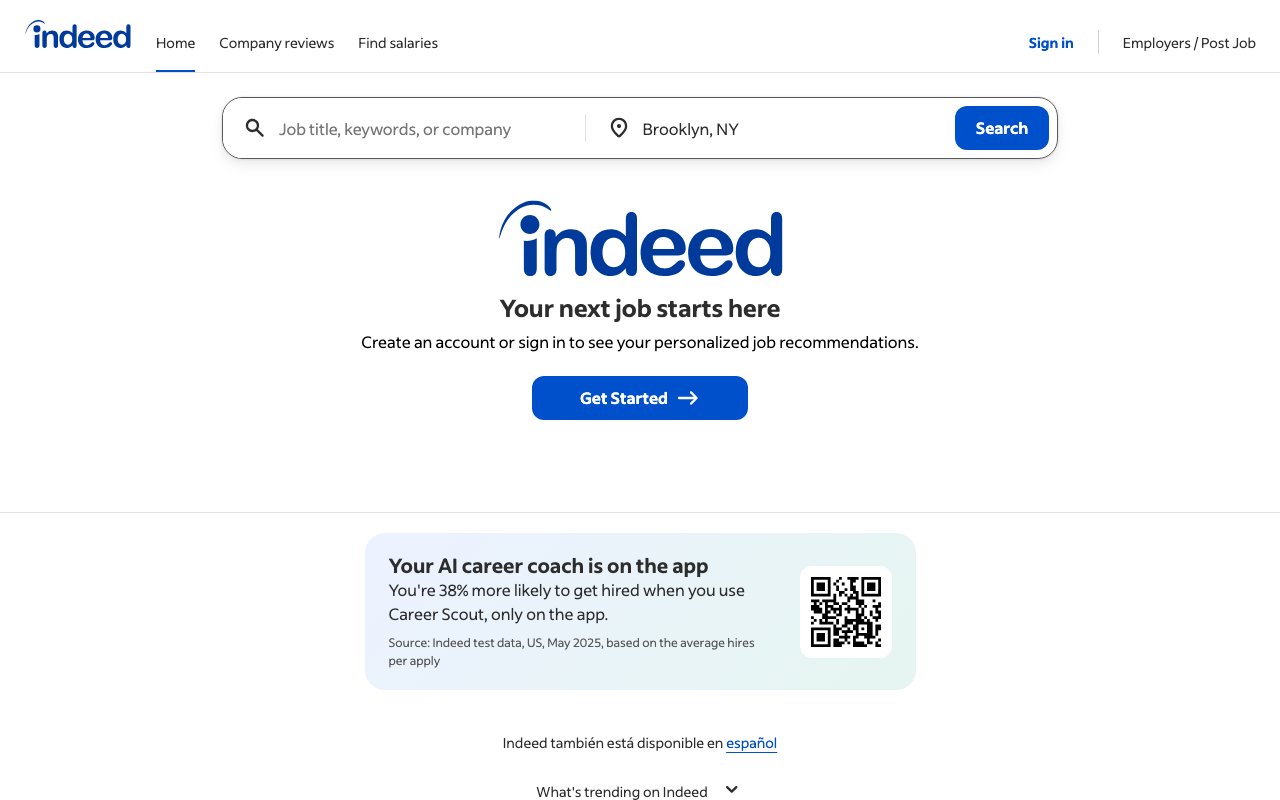 Indeed homepage screenshot