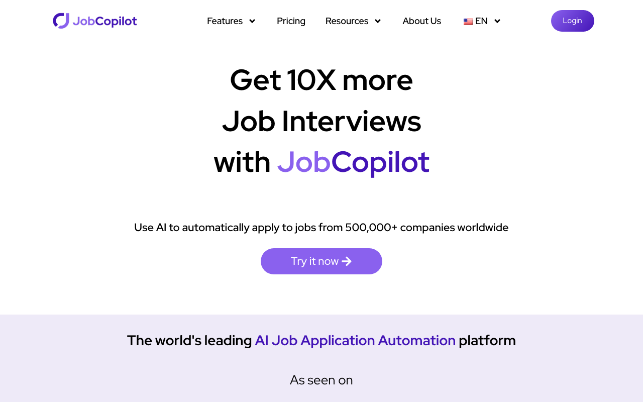 JobCopilot homepage screenshot