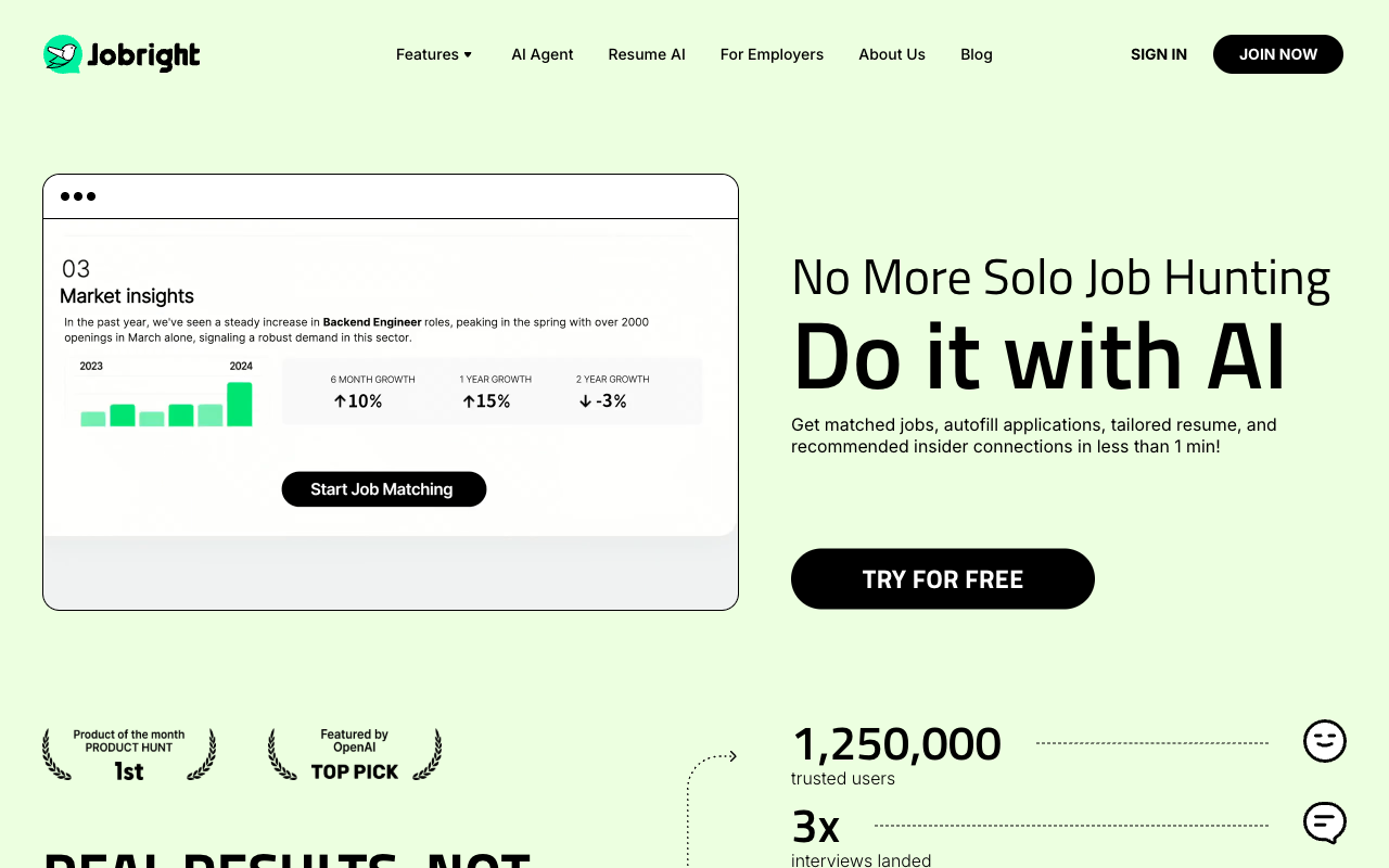 Jobright homepage screenshot
