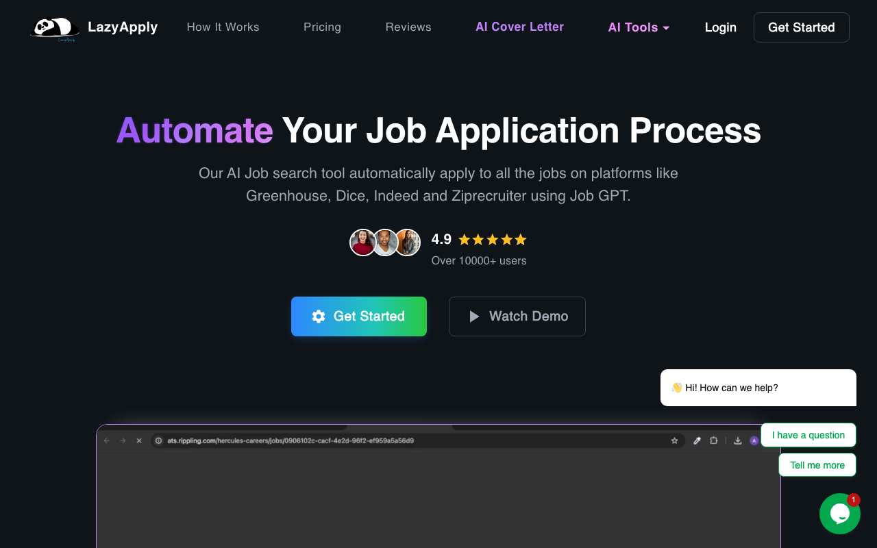 LazyApply homepage screenshot