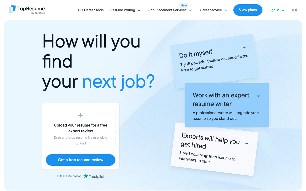 TopResume homepage screenshot