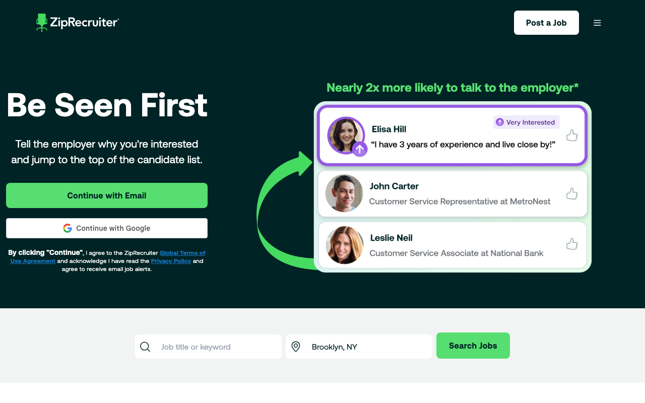 ZipRecruiter homepage screenshot